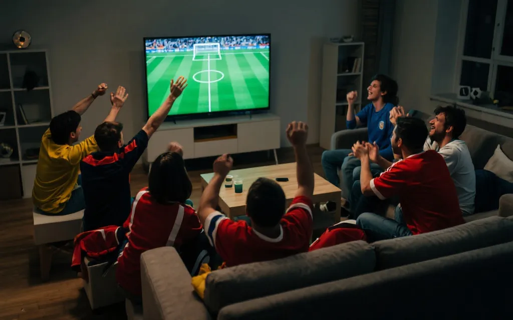 球迷在客厅看世界杯，越南语解说带动情绪